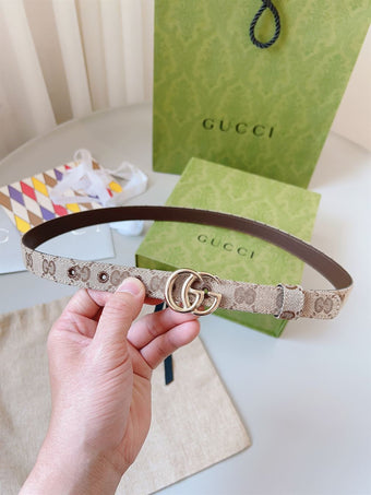 GUCCI GG MARMONT THIN BELT BEIGE AND EBONY ORIGINAL GG CANVAS - AB022