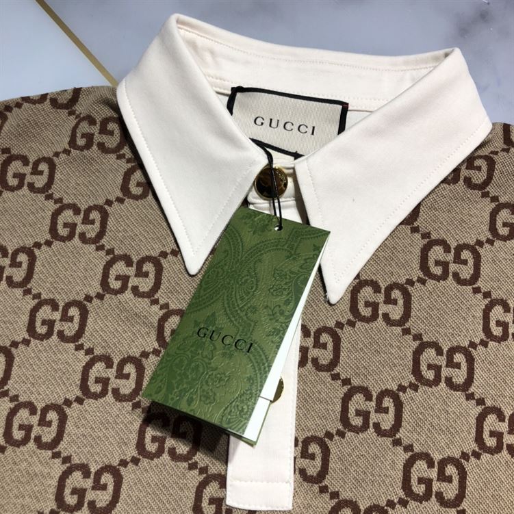 GUCCI JUMBO GG COTTON SILK JACQUARD POLO - X052