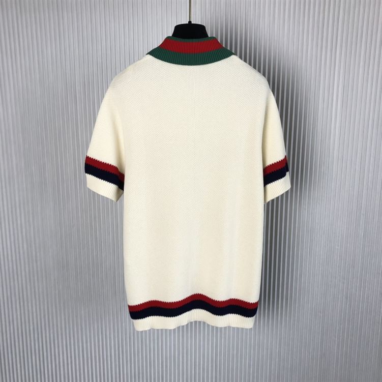 GUCCI KNIT COTTON POLO T-SHIRT WITH WEB - X018