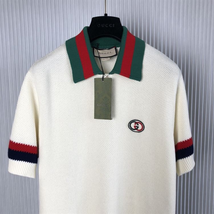 GUCCI KNIT COTTON POLO T-SHIRT WITH WEB - X018