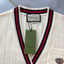 GUCCI KNIT COTTON V-NECK CARDIGAN WITH WEB - H011