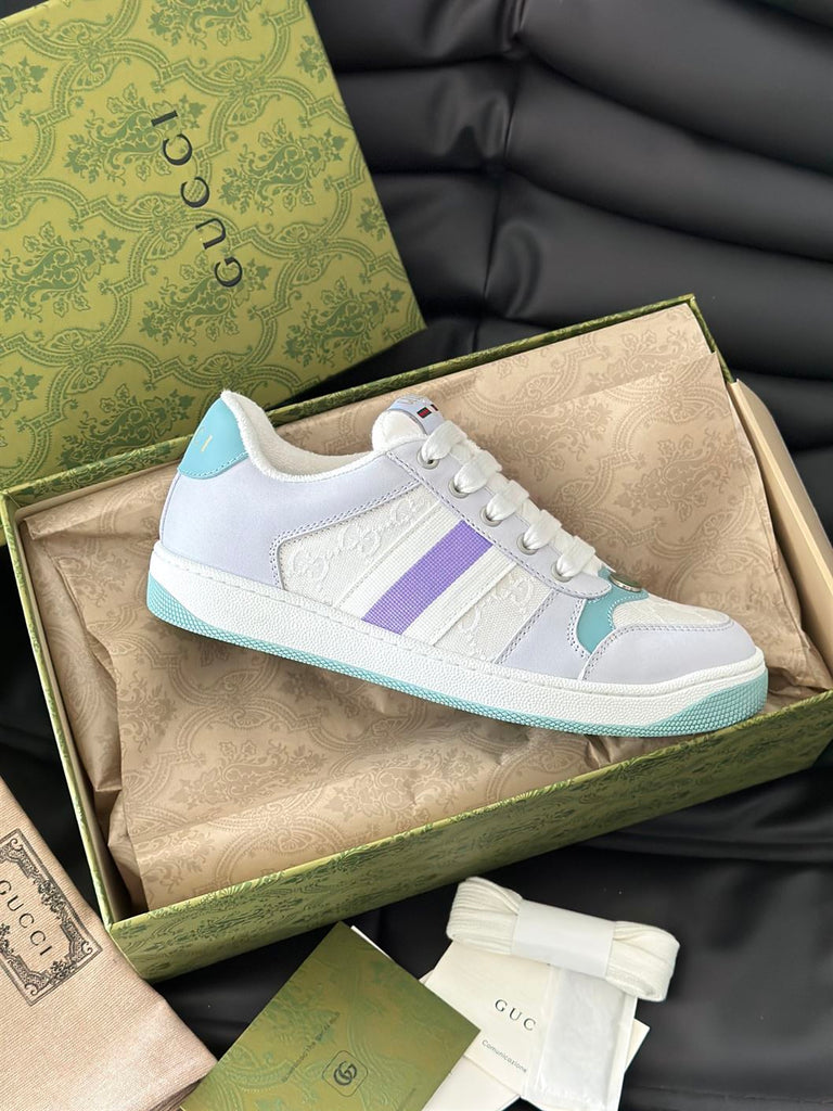 GUCCI SCREENER LOW-TOP SNEAKERS LIGHT BLUE AND WHITE - G033