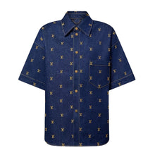 LOUIS VUITTON EMBROIDERED SIGNATURE SHORT-SLEEVED DENIM SHIRT - V048