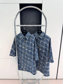 LOUIS VUITTON MONOGRAM PRINTED SHORT-SLEEVED DENIM SHIRT - V053