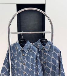 LOUIS VUITTON MONOGRAM PRINTED SHORT-SLEEVED DENIM SHIRT - V053