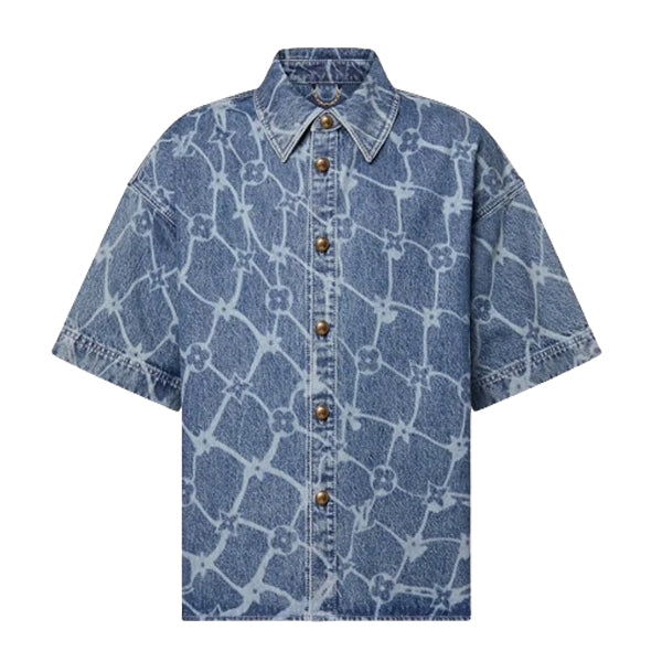 LOUIS VUITTON MONOGRAM PRINTED SHORT-SLEEVED DENIM SHIRT - V053