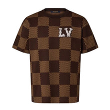 LOUIS VUITTON SHORT-SLEEVED COTTON DAMIER CREWNECK WITH CRYSTAL LV PATCH - V051