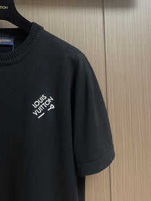 LOUIS VUITTON EMBROIDERED SIGNATURE SHORT-SLEEVED COTTON CREWNECK BLACK - V012