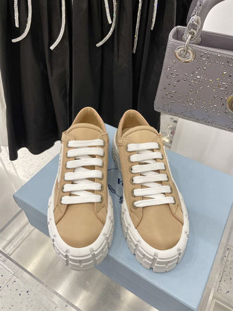 PRADA DOUBLE WHEEL RE-NYLON GABARDINE SNEAKERS BEIGE - P066