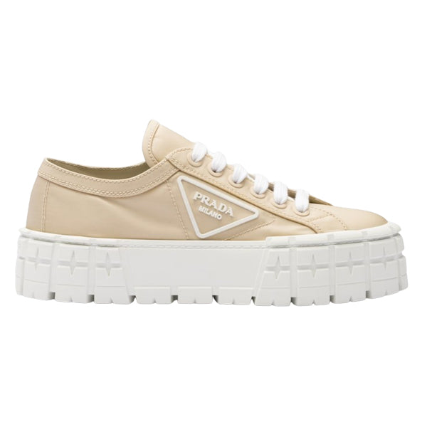 PRADA DOUBLE WHEEL RE-NYLON GABARDINE SNEAKERS BEIGE - P066