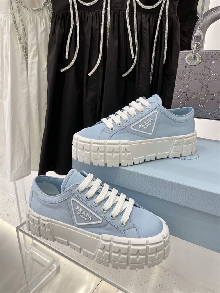 PRADA DOUBLE WHEEL RE-NYLON GABARDINE SNEAKERS LIGHT BLUE - P068