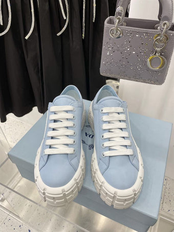 PRADA DOUBLE WHEEL RE-NYLON GABARDINE SNEAKERS LIGHT BLUE - P068