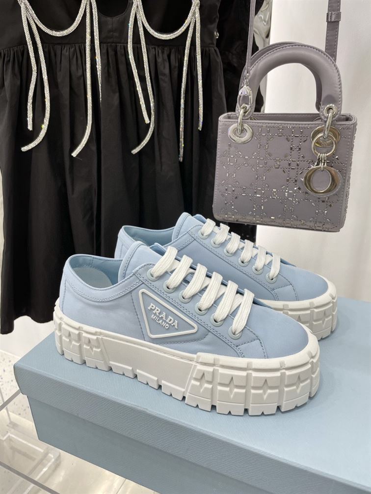 PRADA DOUBLE WHEEL RE-NYLON GABARDINE SNEAKERS LIGHT BLUE - P068