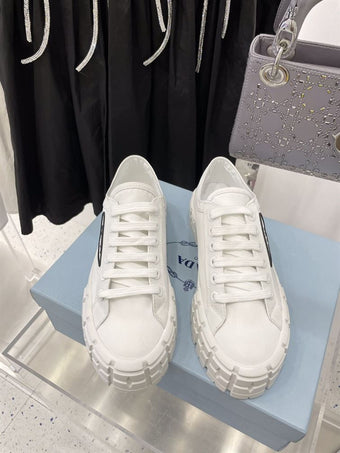 PRADA DOUBLE WHEEL RE-NYLON GABARDINE SNEAKERS WHITE - P065