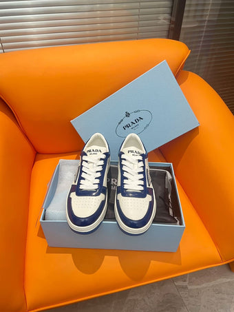 PRADA DOWNTOWN LEATHER SNEAKERS WHITE BLUE - P033