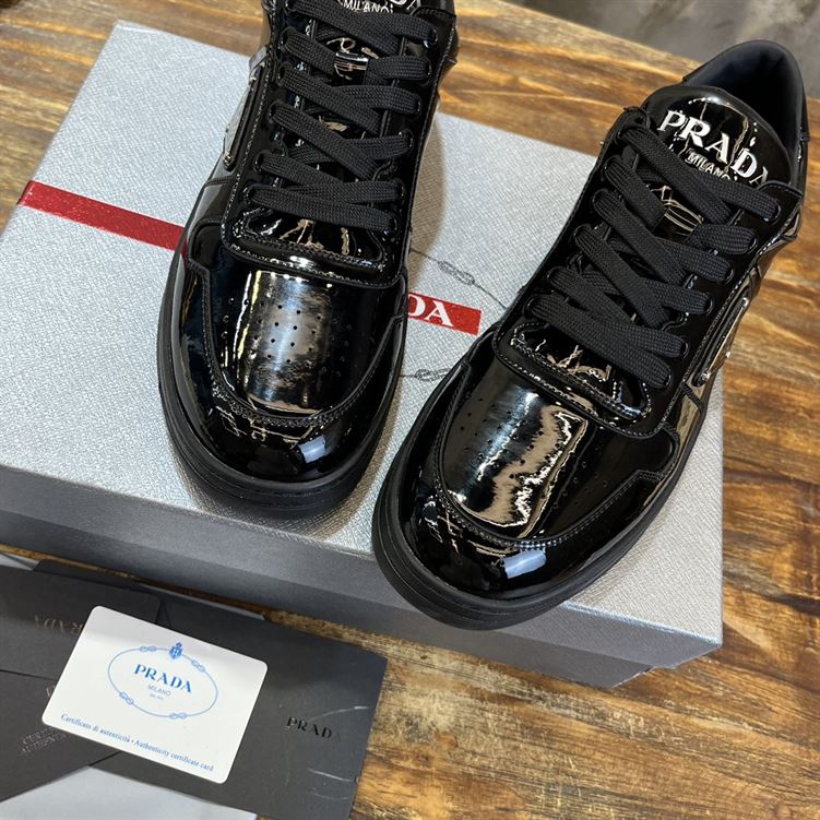 PRADA DOWNTOWN PATENT LEATHER SNEAKERS BLACK - P038