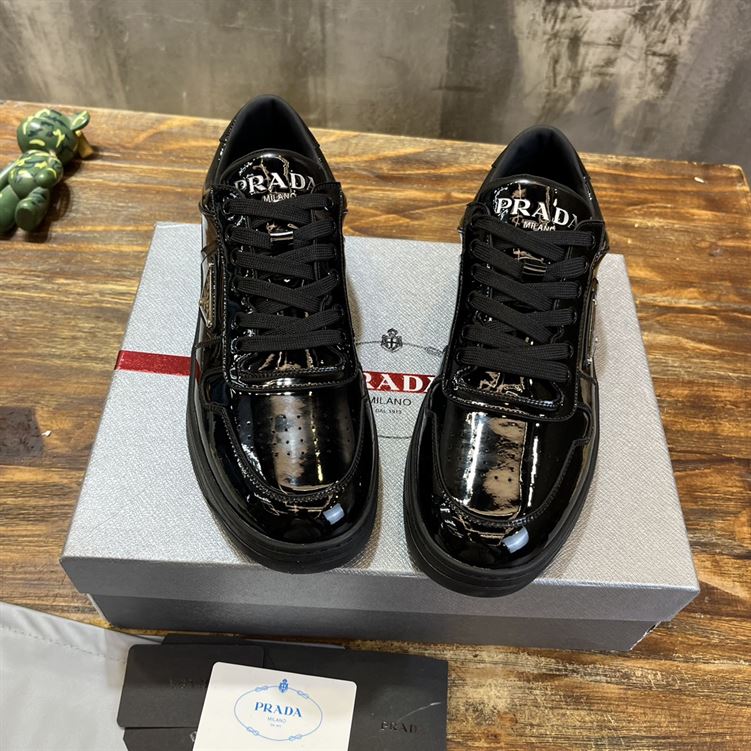 PRADA DOWNTOWN PATENT LEATHER SNEAKERS BLACK - P038