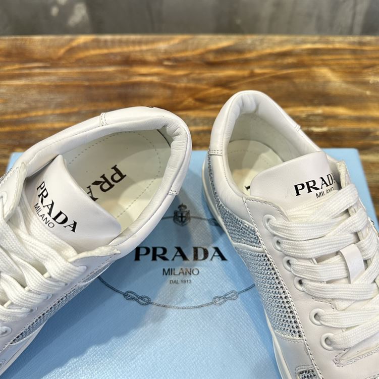 PRADA LEATHER SNEAKERS WITH CRYSTALS - P063