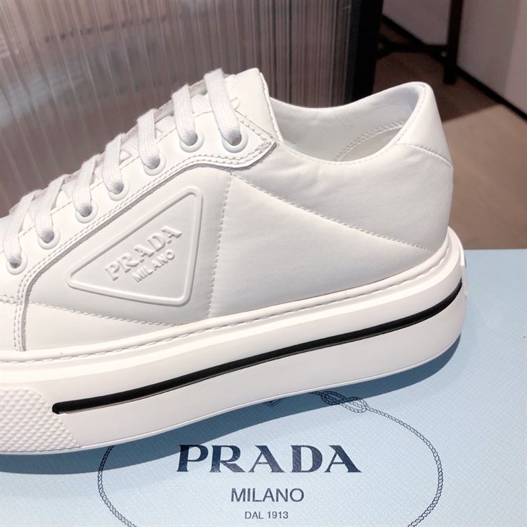 PRADA MACRO RE-NYLON AND BRUSHED LEATHER SNEAKERS - P071