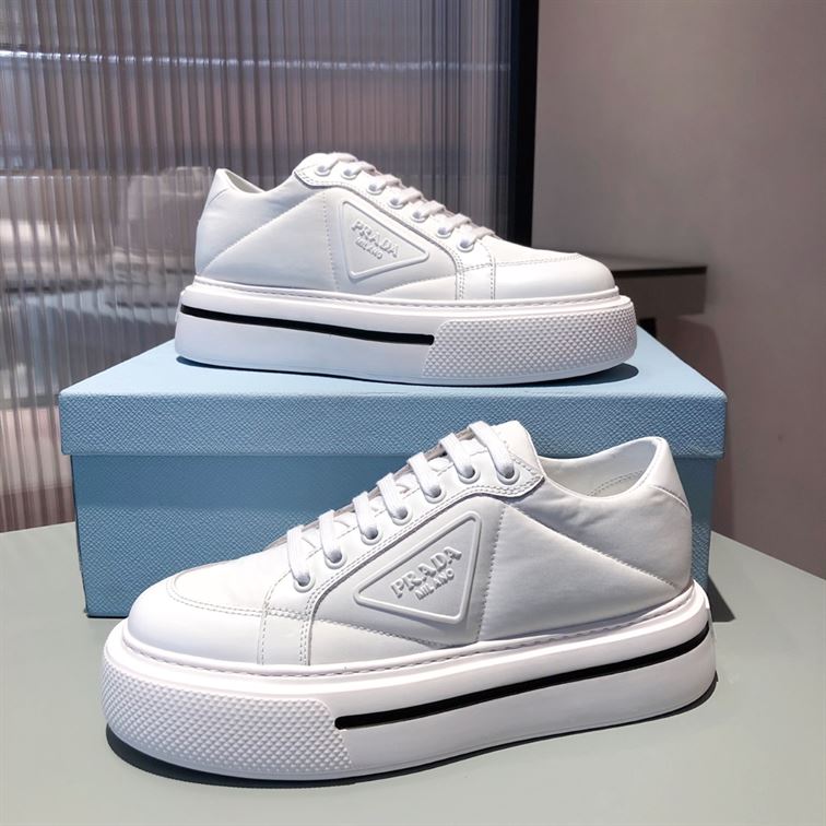 PRADA MACRO RE-NYLON AND BRUSHED LEATHER SNEAKERS - P071