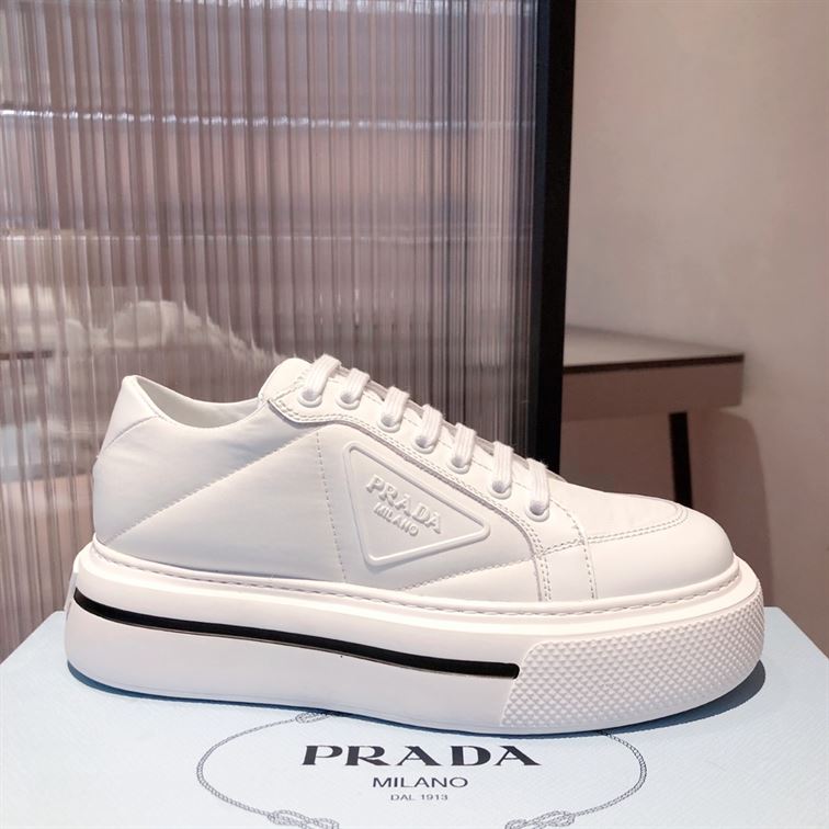 PRADA MACRO RE-NYLON AND BRUSHED LEATHER SNEAKERS - P071