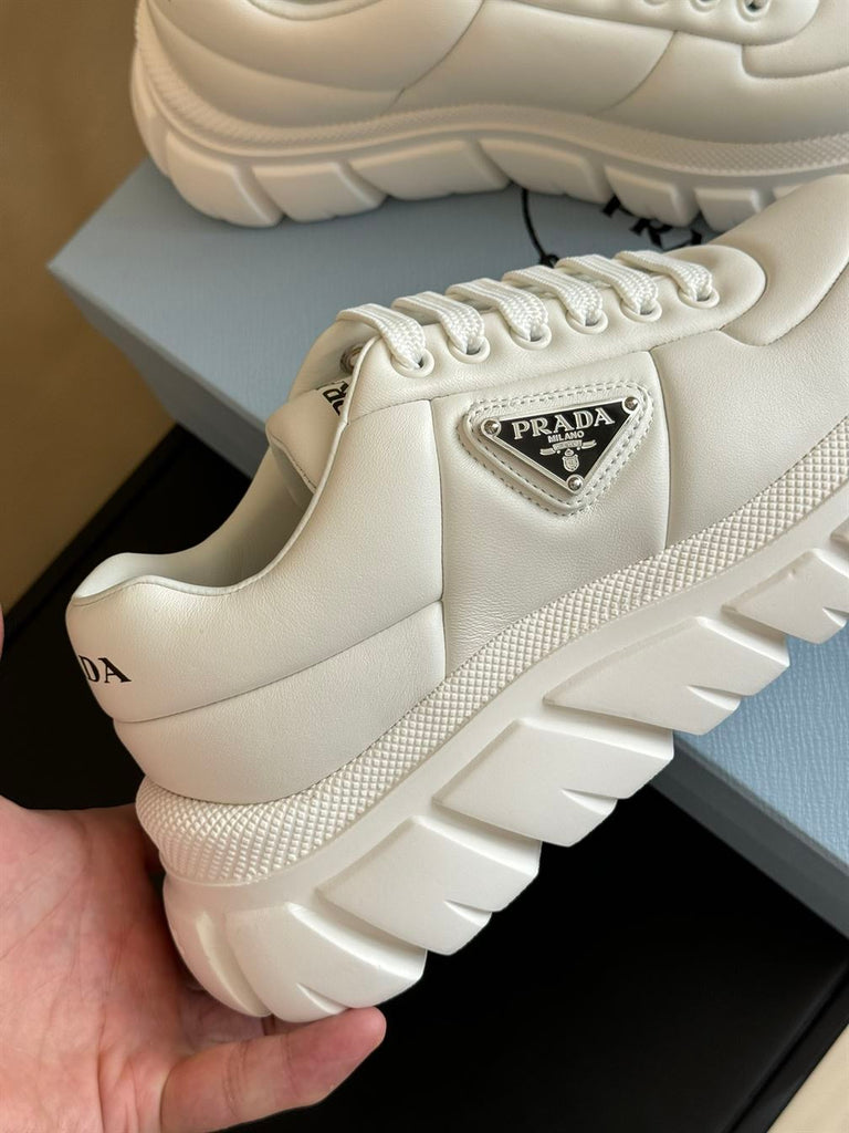 PRADA PADDED NAPPA LEATHER SNEAKERS WHITE - P054