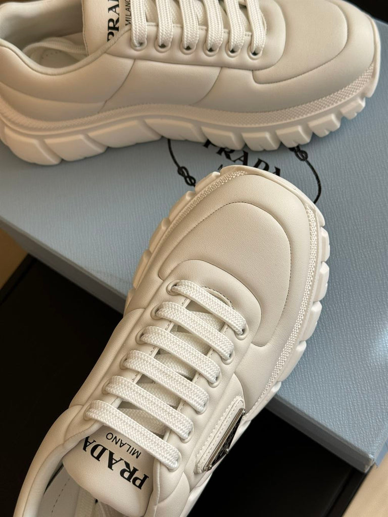 PRADA PADDED NAPPA LEATHER SNEAKERS WHITE - P054