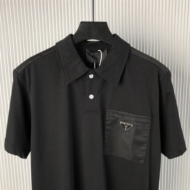 PRADA STRETCH COTTON POLO SHIRT WITH RE-NYLON DETAILS - A001