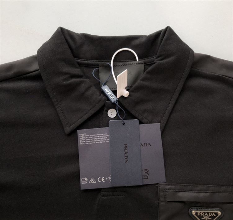 PRADA STRETCH COTTON POLO SHIRT WITH RE-NYLON DETAILS - A001