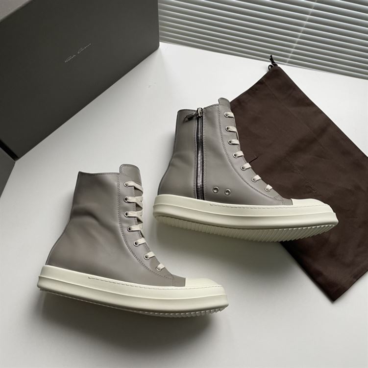 RICK OWENS OFF-WHITE WASHED CALF SNEAKERS - DY010