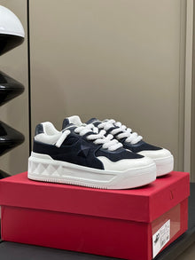 VALENTINO ONE STUD XL LOW-TOP SNEAKER IN NAPPA LEATHER AND JACQUARD TOILE ICONOGRAPHE TECHNICAL FABRIC - TM010