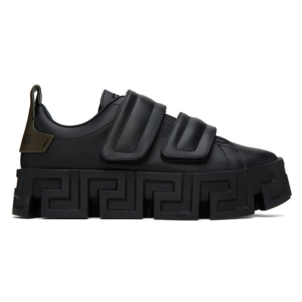 VERSACE BLACK GRECA PORTICO STRAP SNEAKERS - UH012