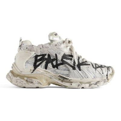 BALENCIAGA RUNNER GRAFFITI SNEAKER IN WHITE - B039