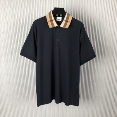 BURBERRY COTTON POLO SHIRT SMOKED NAVY - W003