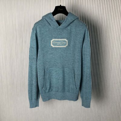 CHRISTIAN DIOR COUTURE HOODED SWEATSHIRT BLUE CASHMERE FLEECE - Z015