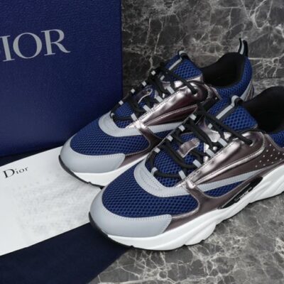 DIOR B22 BLUE TECHNICAL MESH AND SILVER TONE SMOOTH CALFSKIN - I027