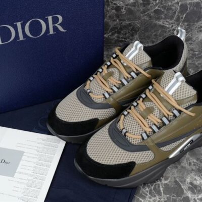 DIOR B22 SNEAKER KHAKI BLACK CALFSKIN - I033