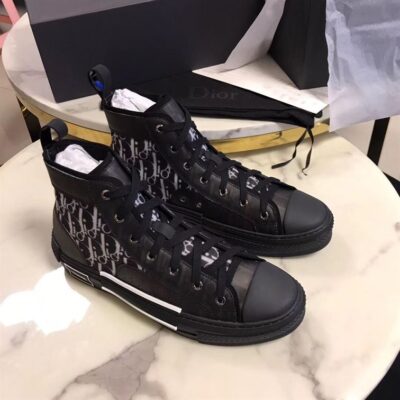 DIOR B23 HIGH-TOP SNEAKER BLACK AND WHITE DIOR OBLIQUE CANVAS - I102