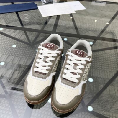 DIOR B27 LOW-TOP SNEAKER KHAKI AND BEIGE SMOOTH CALFSKIN - I066