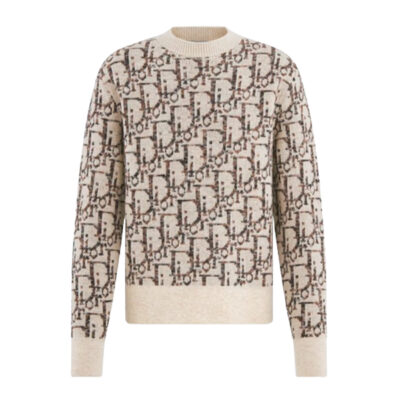 DIOR OBLIQUE SWEATER BEIGE AND BROWN WOOL JACQUARD - Z013