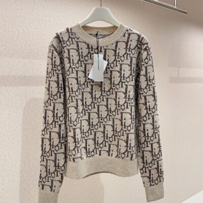 DIOR OBLIQUE SWEATER BEIGE AND BROWN WOOL JACQUARD - Z013