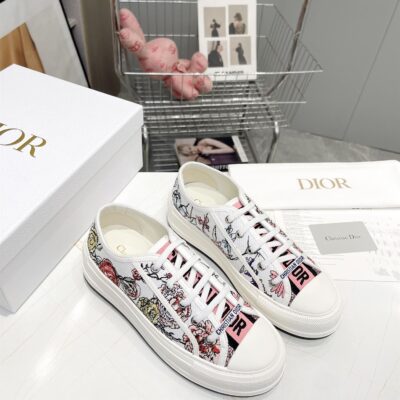 DIOR WALKNDIOR PLATFORM SNEAKER WHITE MULTICOLOR FLORILEGIO EMBROIDERED COTTON - I095