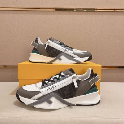 FENDI FLOW SNEAKERS BLACK FF JACQUARD AND LEATHER RUNNING SNEAKERS - F015