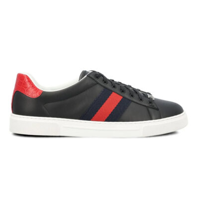 GUCCI ACE SNEAKER WITH WEB BLACK LEATHER - G121