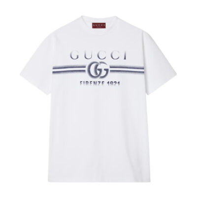 GUCCI COTTON JERSEY T-SHIRT WITH GUCCI PRINT - X024