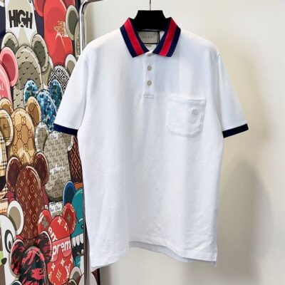 GUCCI COTTON PIQUET POLO WITH WEB COLLAR - X036