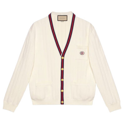 GUCCI KNIT COTTON V-NECK CARDIGAN WITH WEB - H011