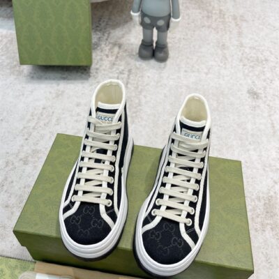 GUCCI TENNIS TRECK HIGH-TOP SNEAKERS BLACK CANVAS - G063