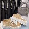 PRADA DOUBLE WHEEL RE-NYLON GABARDINE SNEAKERS BEIGE - P066