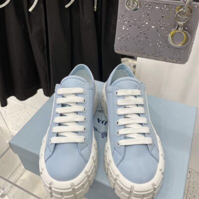 PRADA DOUBLE WHEEL RE-NYLON GABARDINE SNEAKERS LIGHT BLUE - P068